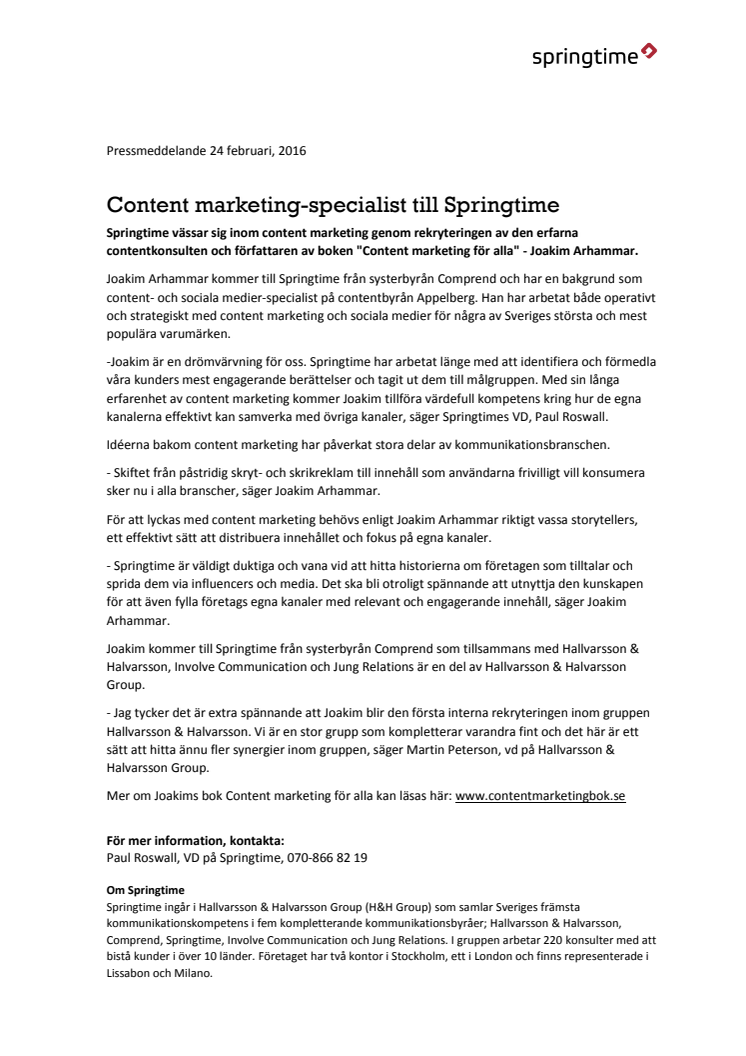 Content marketing-specialist till Springtime