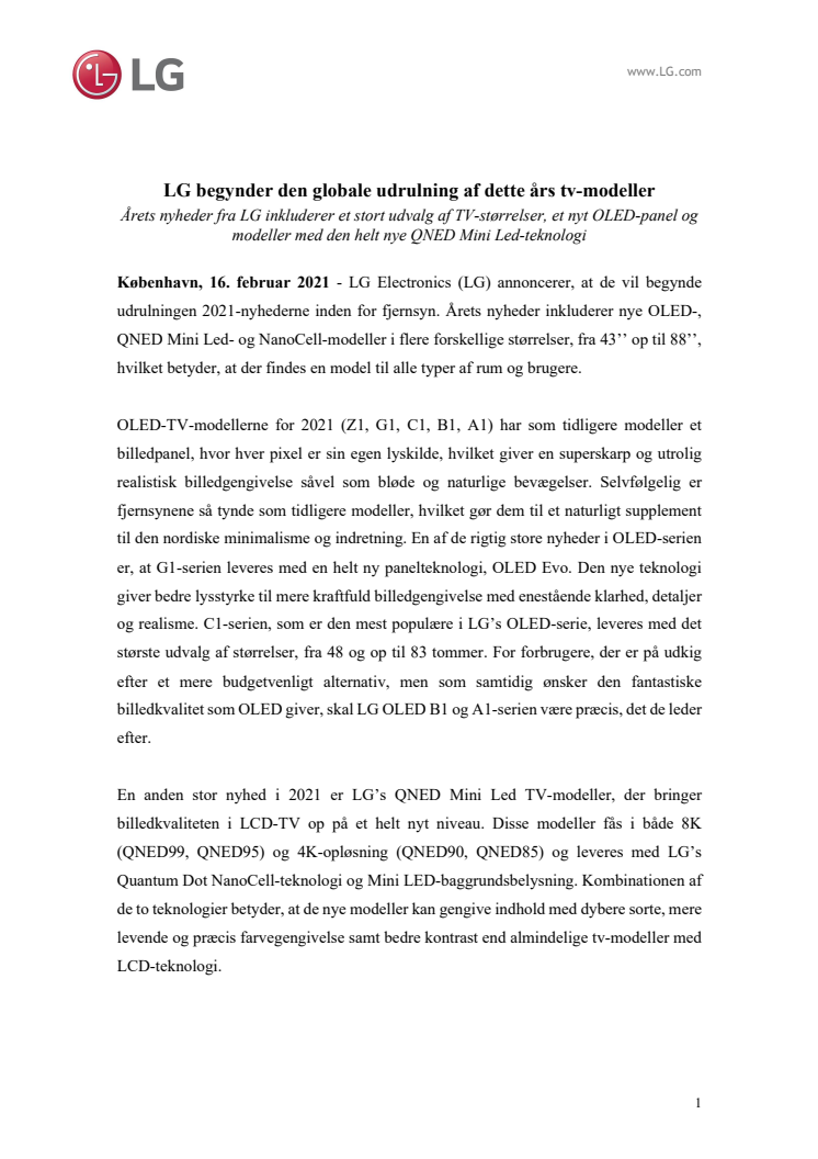 LG begynder den globale udrulning af dette års tv-modeller
