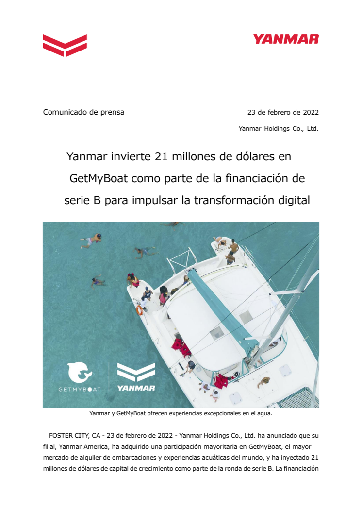 Yanmar invierte 21 millones de dólares en GetMyBoat como parte de la financiación de serie B para impulsar la transformación digital.pdf