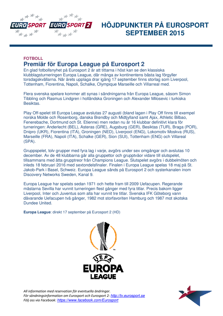 Eurosports höjdpunkter i september - dokument