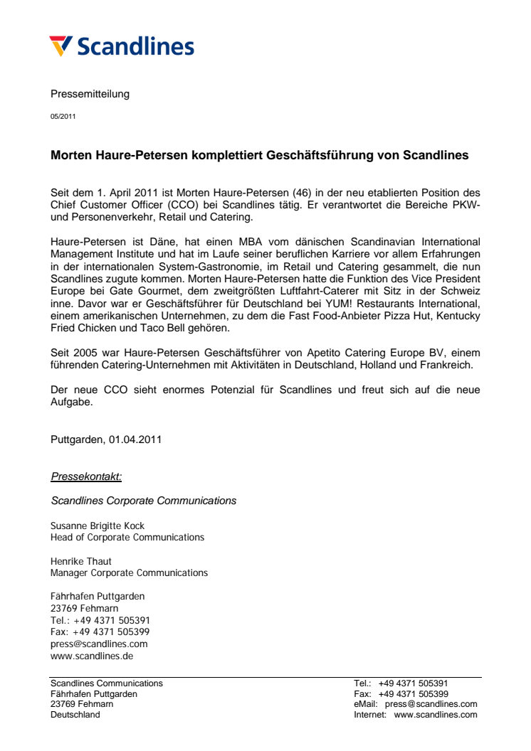 Morten Haure-Petersen komplettiert Geschäftsführung von Scandlines