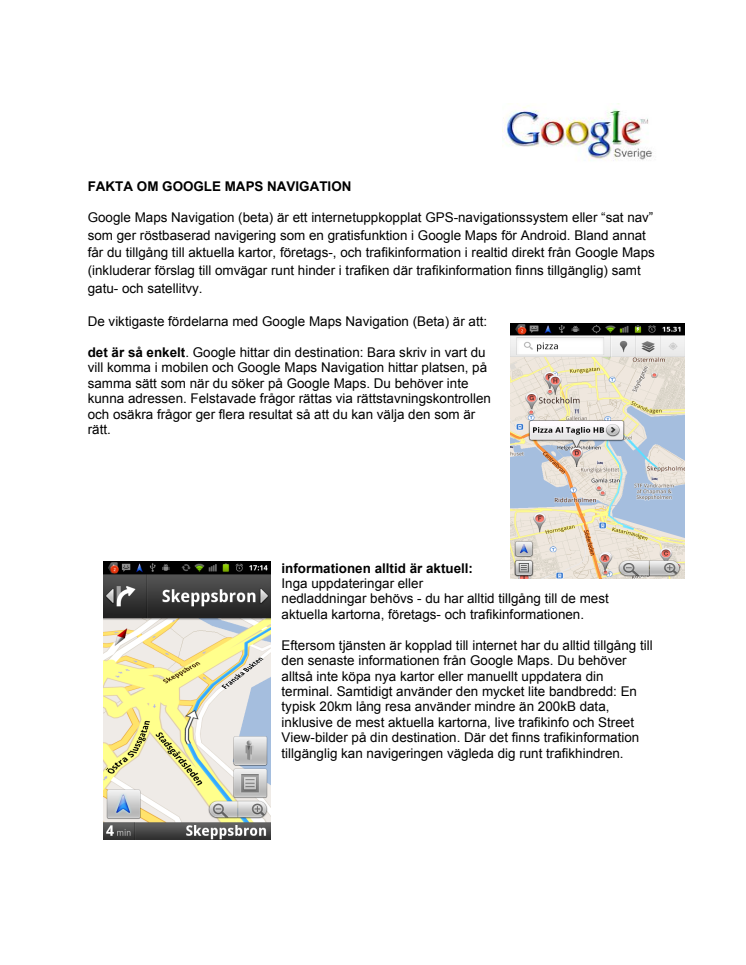 Fakta om Google Maps Navigation