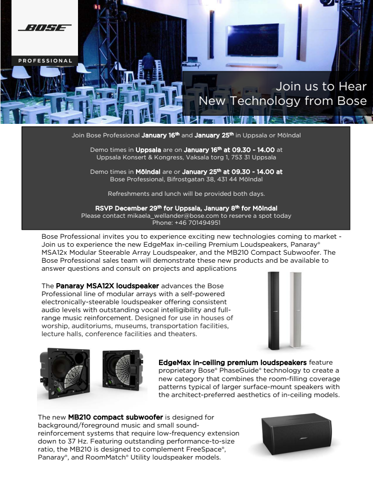Join us to Hear New Technology from Bose!