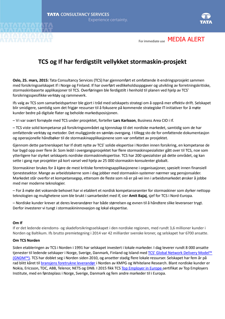 TCS og If har ferdigstilt  vellykket stormaskin-prosjekt