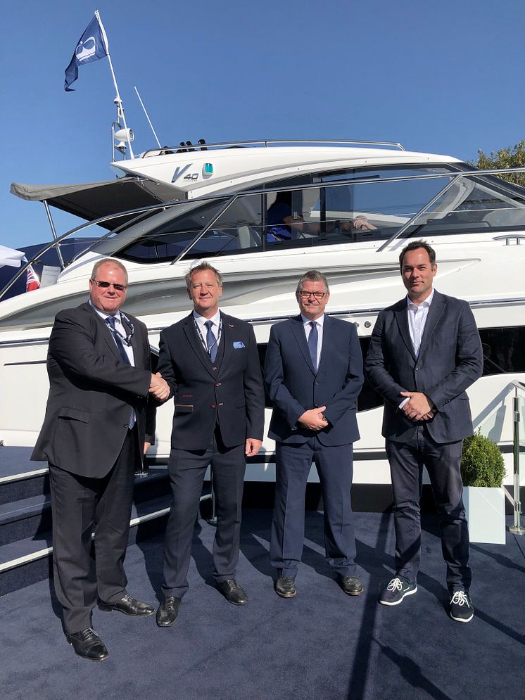 High res image - PMYS - From left: Colin Capewell, MD Princess Motor Yacht Sales; Robbie Head, Princess Ibiza; Roger Lipman, Sales Director Princess Motor Yacht Sales; Will Green, Chief Sales Officer Princess Yachts