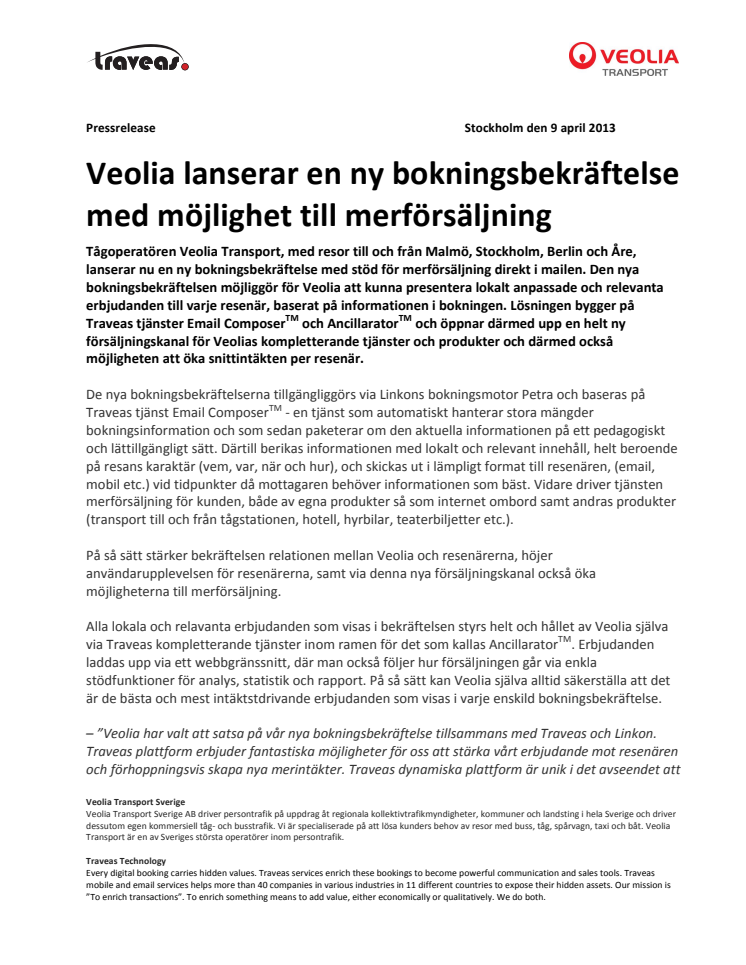 Veolia lanserar en ny bokningsbekräftelse med möjlighet till merförsäljning