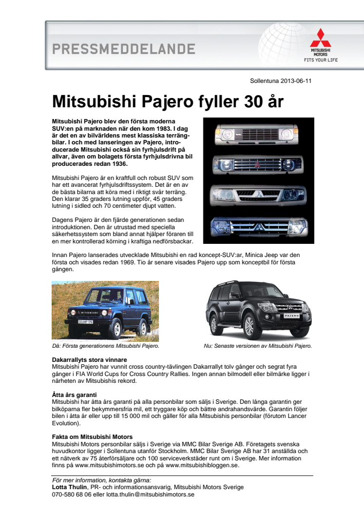 Mitsubishi Pajero fyller 30 år