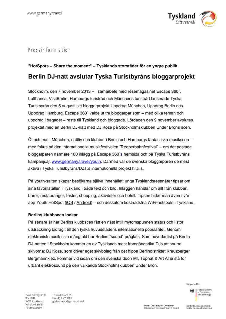 Berlin DJ-natt avslutar Tyska Turistbyråns bloggarprojekt