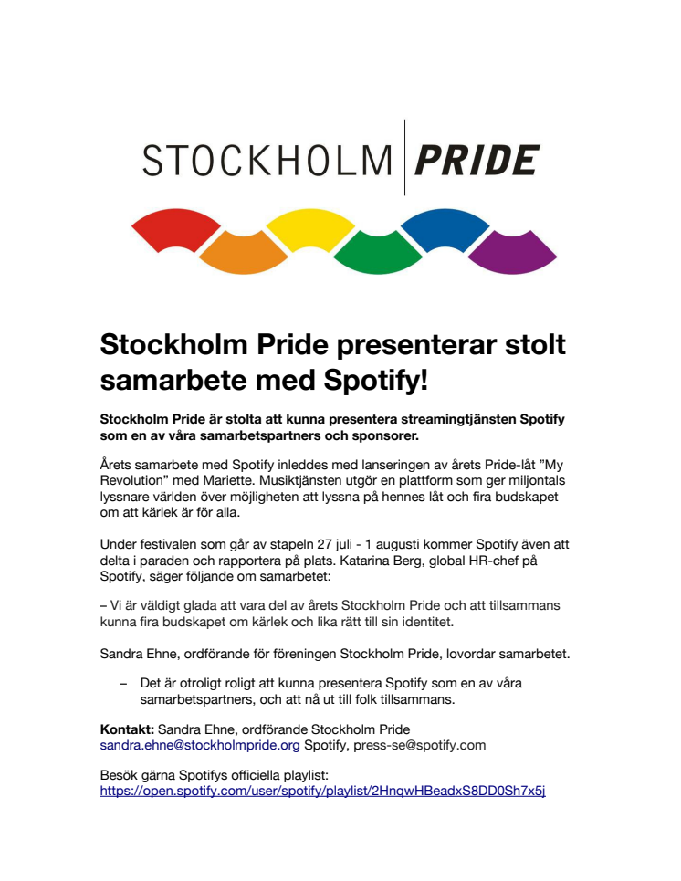 Stockholm Pride presenterar stolt samarbete med Spotify!