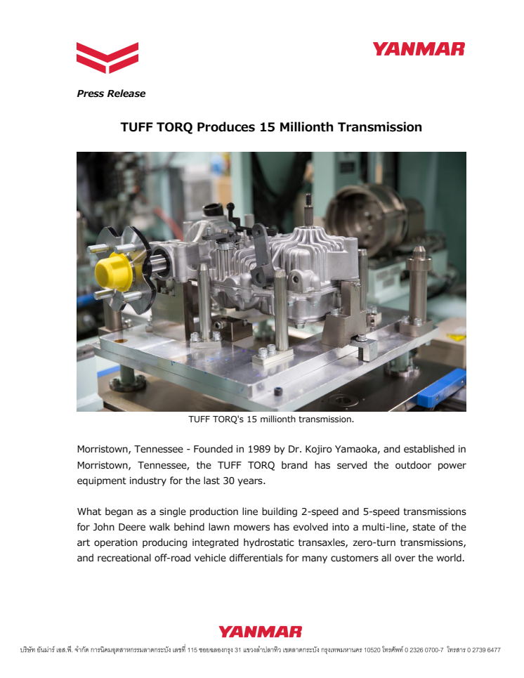 TUFF TORQ Produces 15 Millionth Transmission