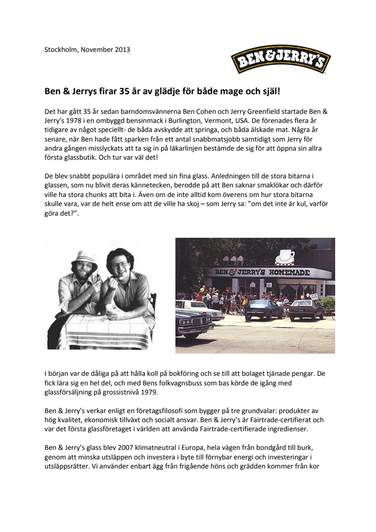 Ben & Jerry's firar 35 år av glädje för både mage och själ!