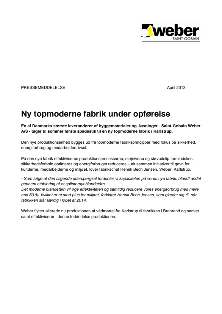 Ny topmoderne fabrik under opførelse 