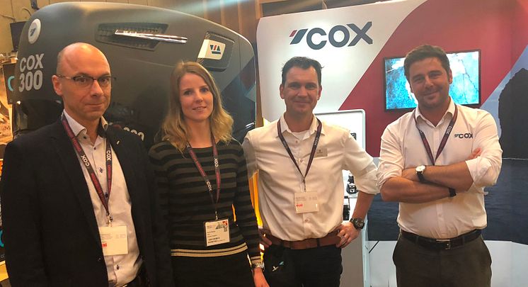 L-R, Piet de Wolf, Laurina van der Maas, Martin Wijs of De Wolf and Joel Reid,  Global Sales Director, Cox Powertrain 