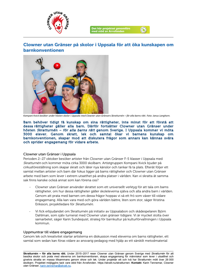 Clowner utan Gränser på skolor i Uppsala för att öka kunskapen om barnkonventionen 