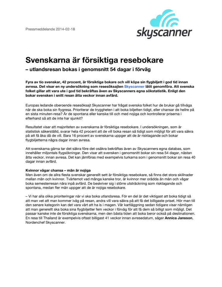 Svenskarna är försiktiga resebokare  – utlandsresan bokas i genomsnitt 54 dagar i förväg