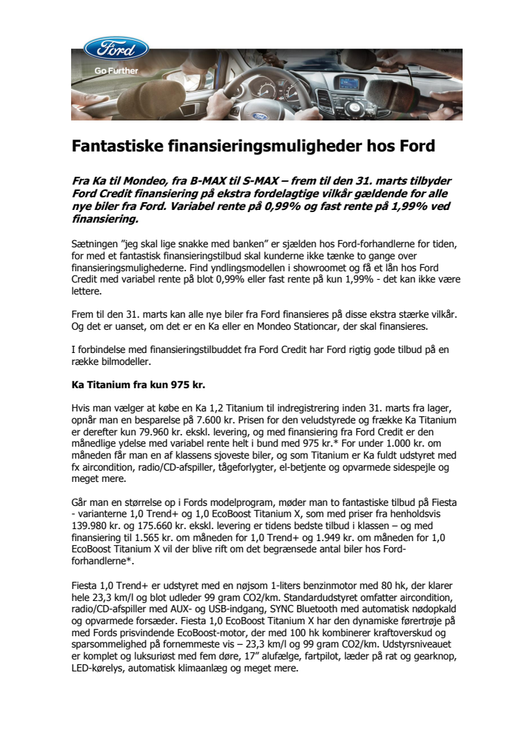 Fantastiske finansieringsmuligheder hos Ford