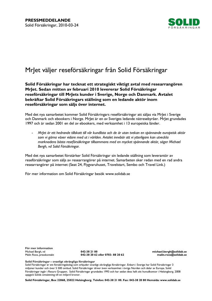 MrJet väljer reseförsäkringar från Solid Försäkringar 
