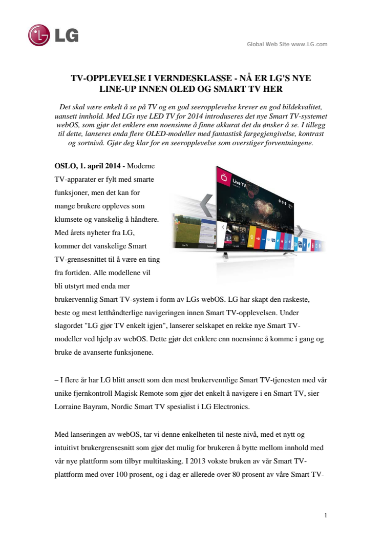 TV-OPPLEVELSE I VERNDESKLASSE - NÅ ER LG'S NYE  LINE-UP INNEN OLED OG SMART TV HER 