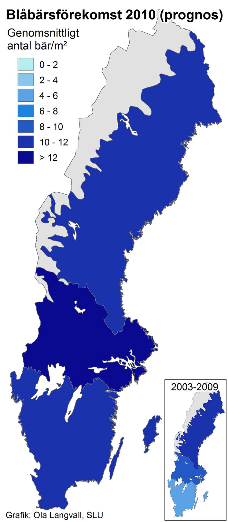 Blåbärsprognos: genomsnittligt antal bär per kvadratmeter på skogsmark med blåbärsris