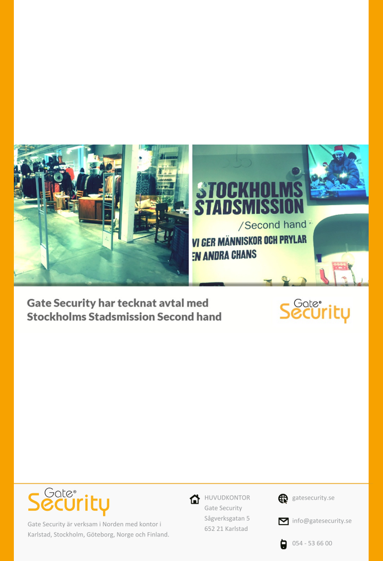 Gate Security har tecknat avtal med Stockholms Stadsmission Second hand