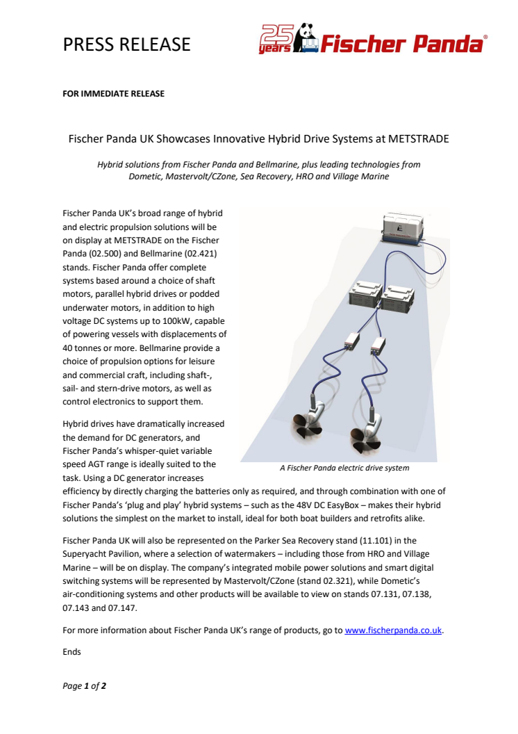 Fischer Panda UK Showcases Innovative Hybrid Drive Systems at METSTRADE