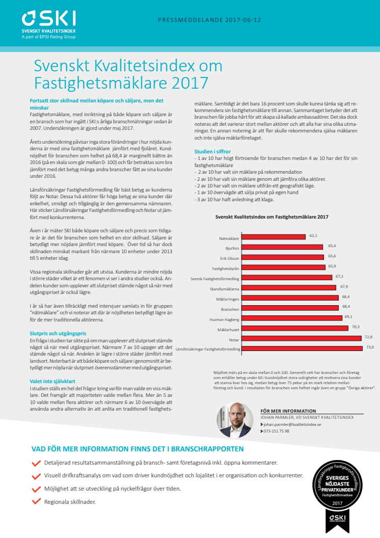Svenskt Kvalitetsindex om Fastighetsmäklare 2017