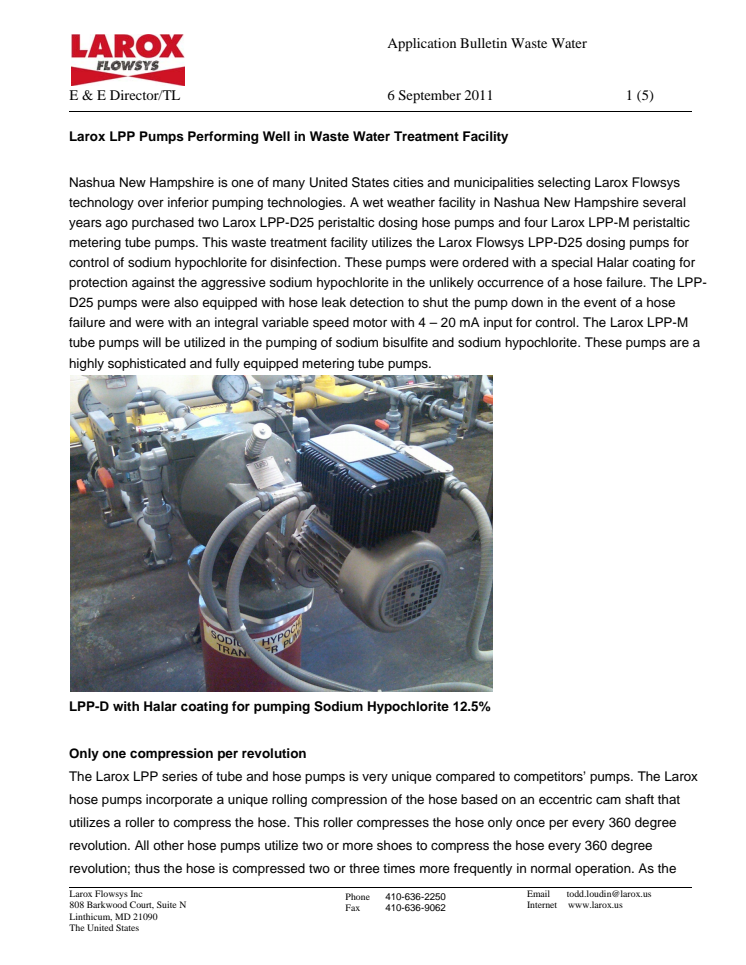 Larox LPP Pumps Performing Well in Waste Water Treatment Facility