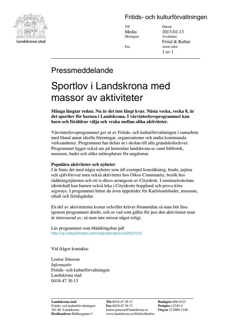 Sportlov i Landskrona med massor av aktiviteter