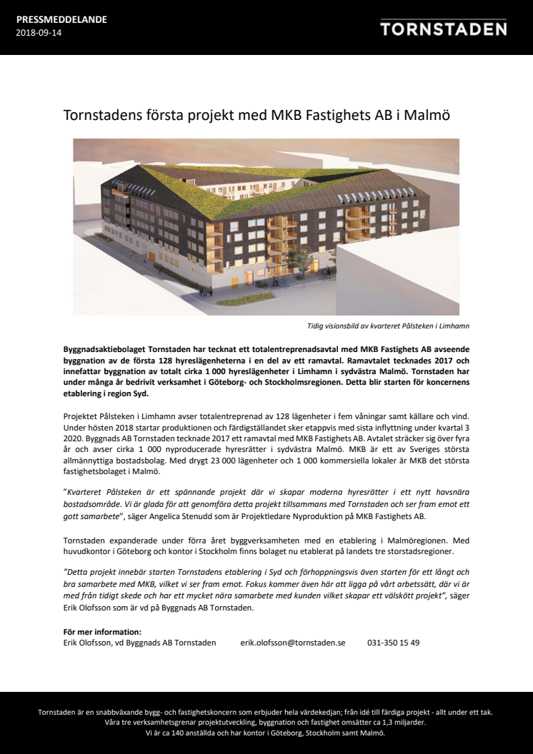 Tornstadens första projekt med MKB Fastighets AB i Malmö