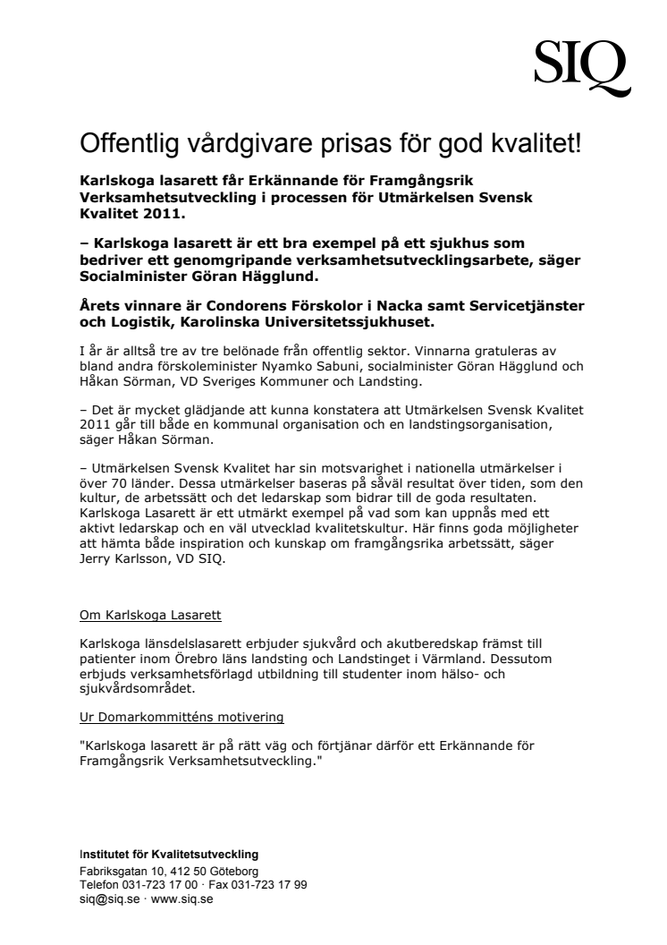 Offentlig vårdgivare prisas för god kvalitet