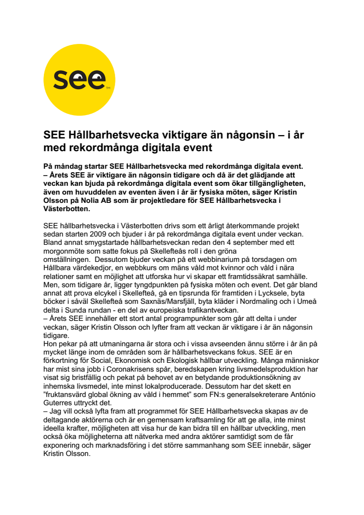 SEE Hållbarhetsvecka viktigare än någonsin – i år med rekordmånga digitala event