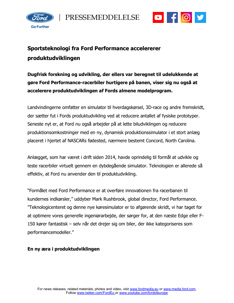 Sportsteknologi fra Ford Performance accelererer produktudviklingen