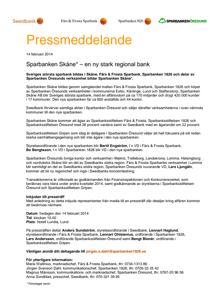 Sparbanken Skåne* – en ny stark regional bank