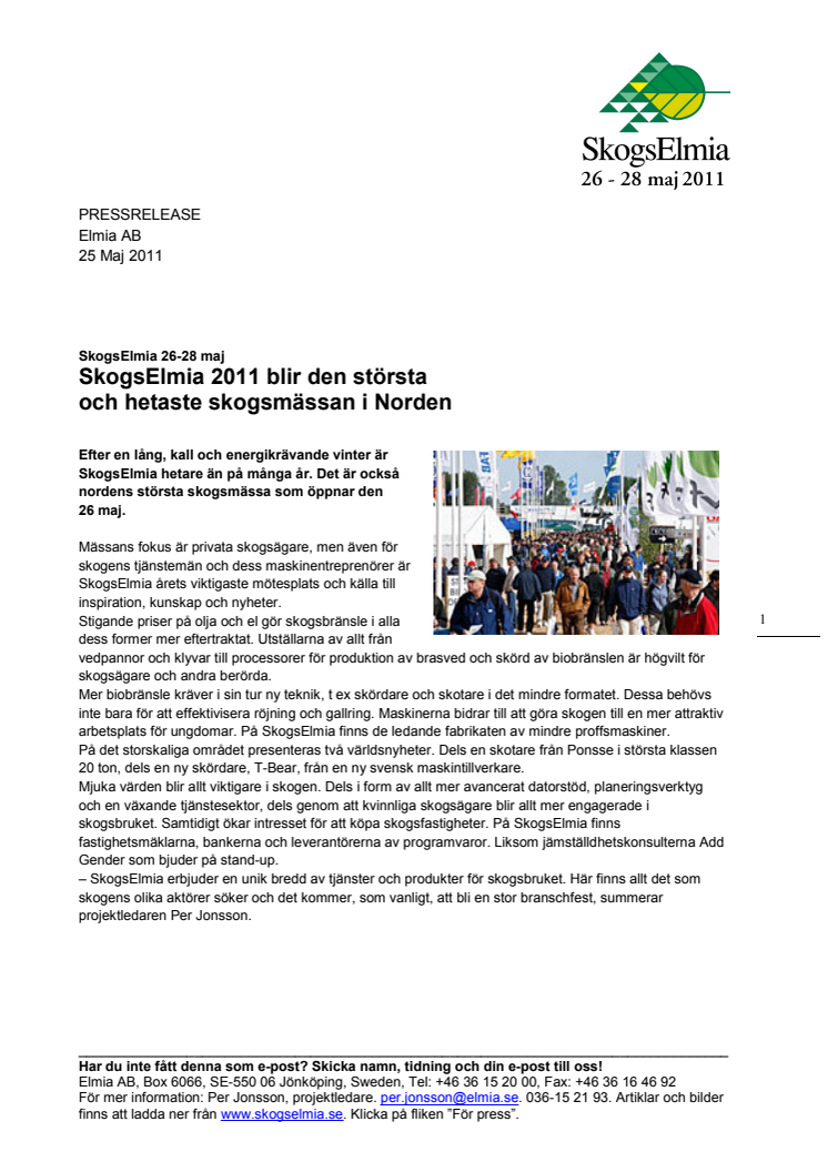 SkogsElmia 2011 blir den största och hetaste skogsmässan i Norden 