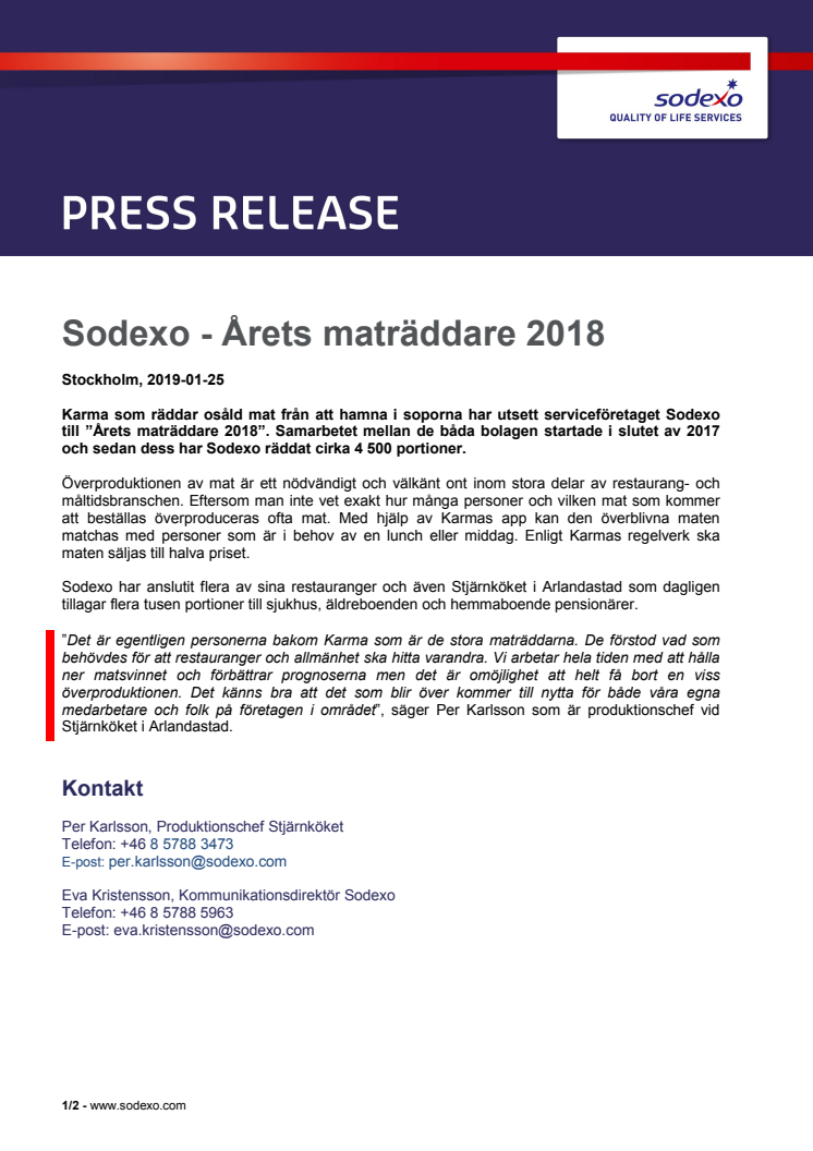 Sodexo - Årets maträddare 2018