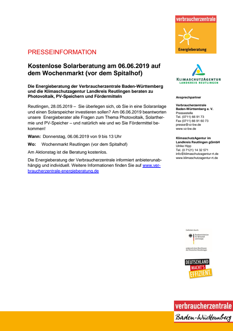 ​Kostenlose Solarberatung am 06.06.2019 auf dem Wochenmarkt