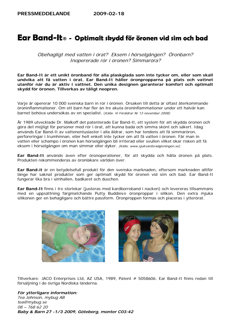 Ear Band-It®  -  Optimalt skydd för öronen vid sim och bad