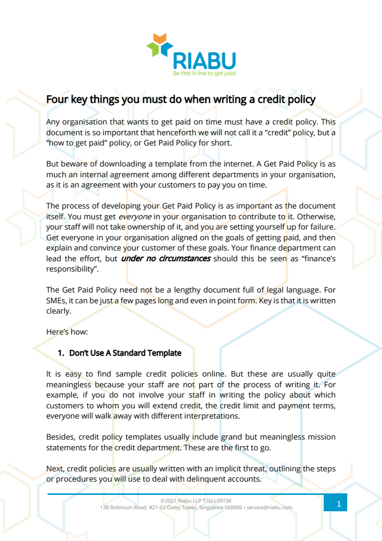 RIABU Academy - Four key things you must do when writing a credit policy