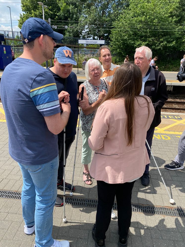 Bedfordshire Sight Loss Council Volunteers discuss the new Aira app that Thameslink and Great Northern are trialling at Stevenage