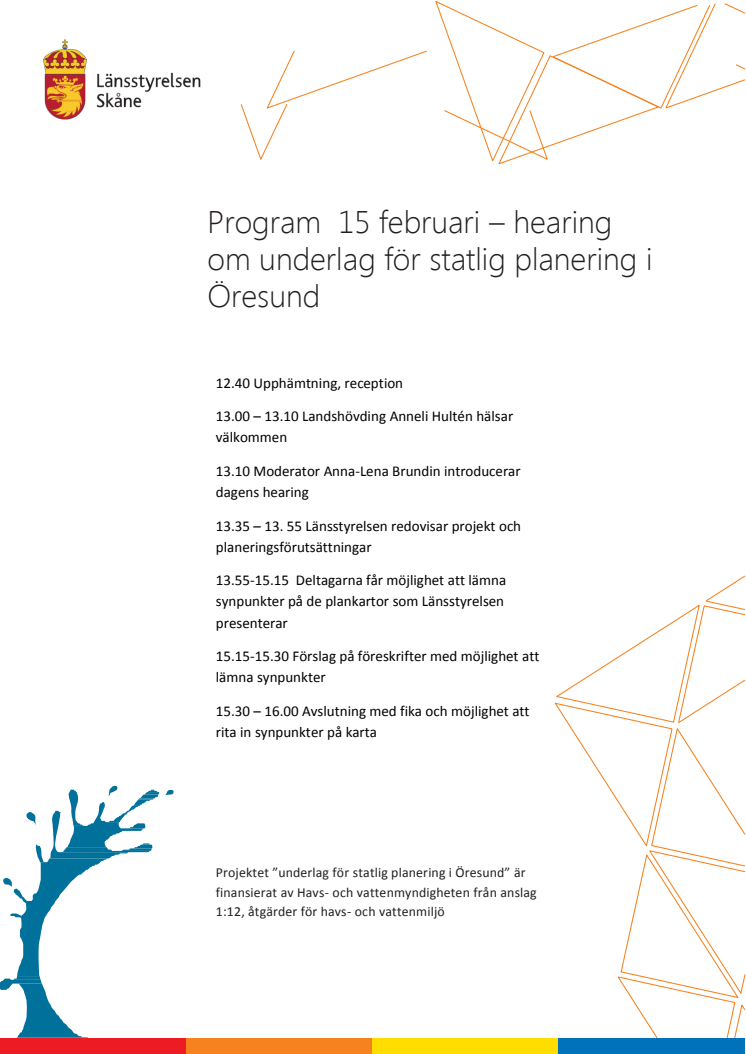 Program för hearing om Öresund 15 mars