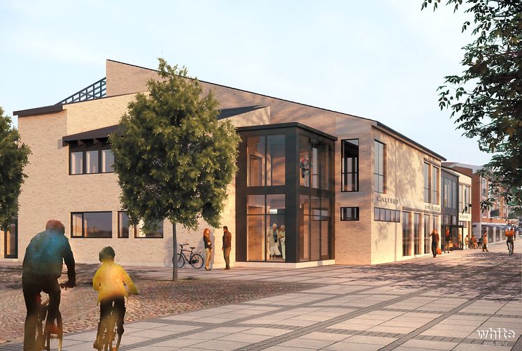 Visionsskiss av nya Stadsbiblioteket sett från Norra Kyrkogatan