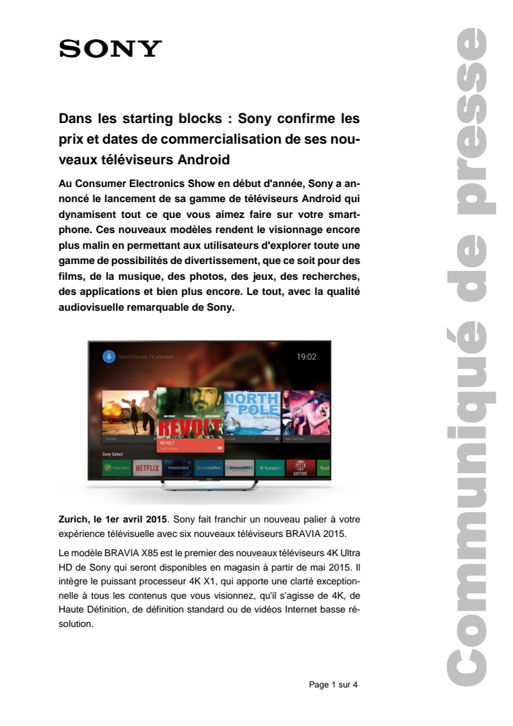 Communiqué de presse_Sony_Availability BRAVIA TV_150401_F-CH
