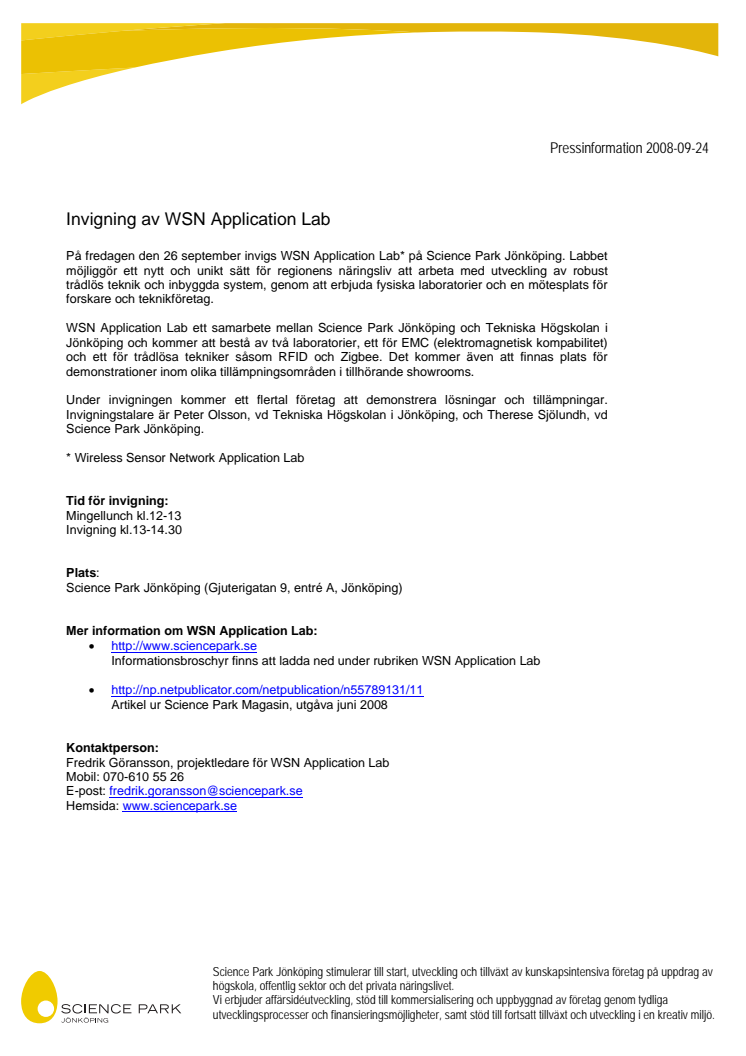 Invigning av WSN Application Lab 