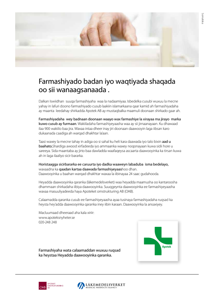 Faktablad om apoteksreformen på somaliska