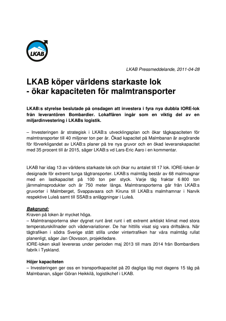 LKAB köper världens starkaste lok - ökar kapaciteten för malmtransporter
