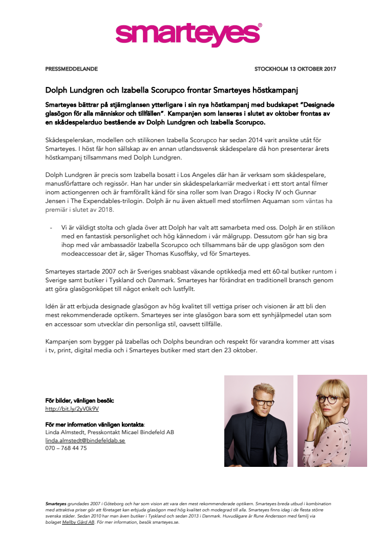 Dolph Lundgren och Izabella Scorupco frontar Smarteyes höstkampanj 