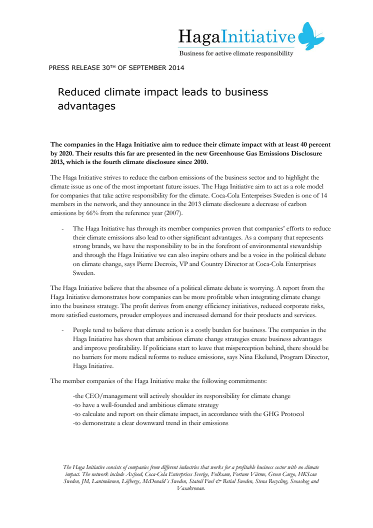 Reduced climate impact leads to business advantages