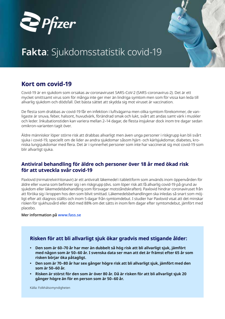 Faktablad: Sjukdomsstatistik covid-19