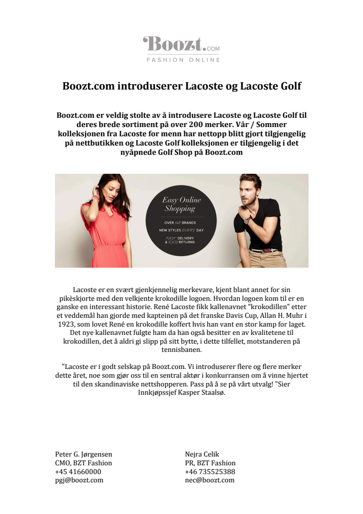 Boozt.com introduserer Lacoste og Lacoste Golf