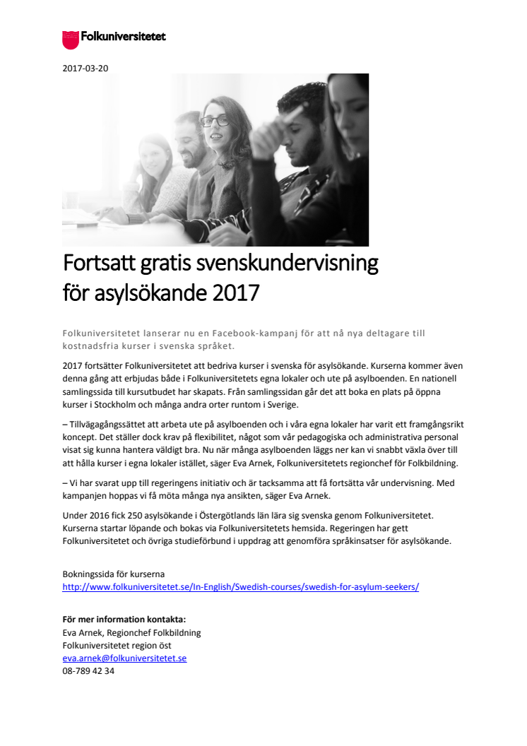 Fortsatt gratis svenskundervisning  för asylsökande 2017